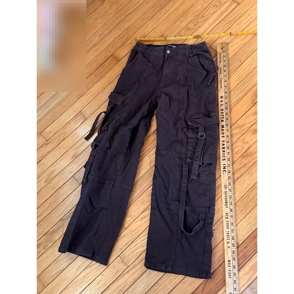 Fashion Nova Dark Brown Wide Leg Cargo Pants Strap Detail Utility Size - Picture 7 of 7